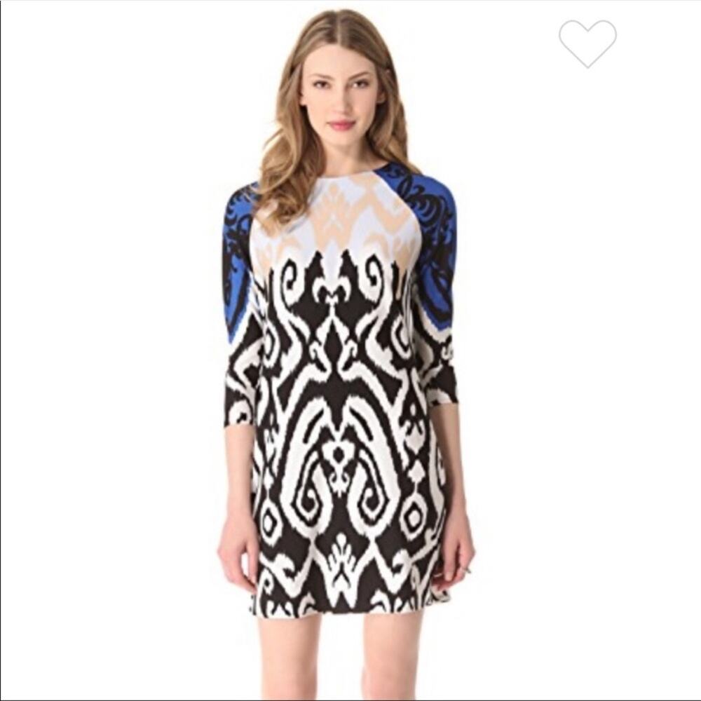 Tibi Womens dress ikat pattern blue black white and pink size Small